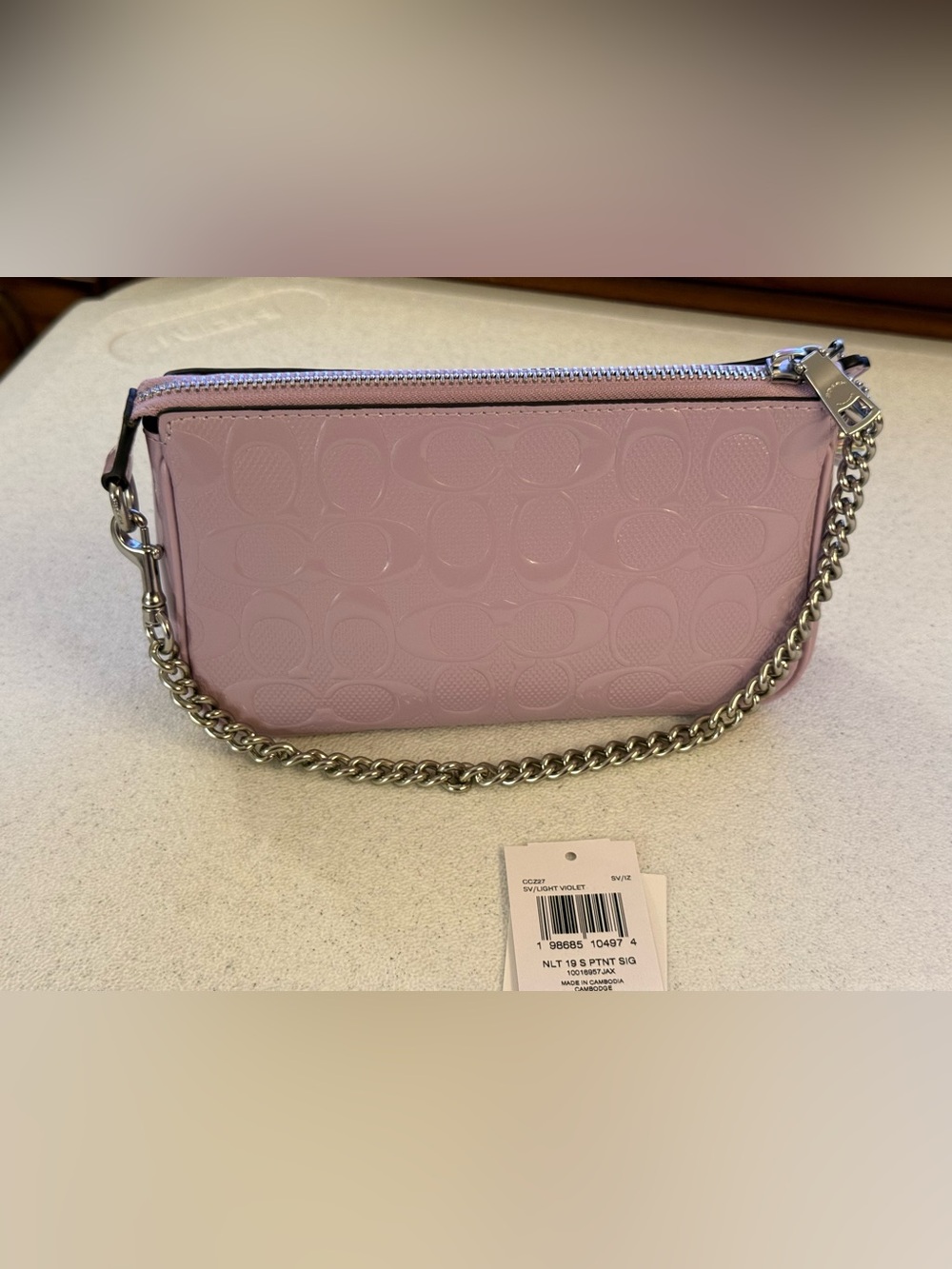 Coach Pink Embossed Signature Zip Wristlet - Picture 2 of 5